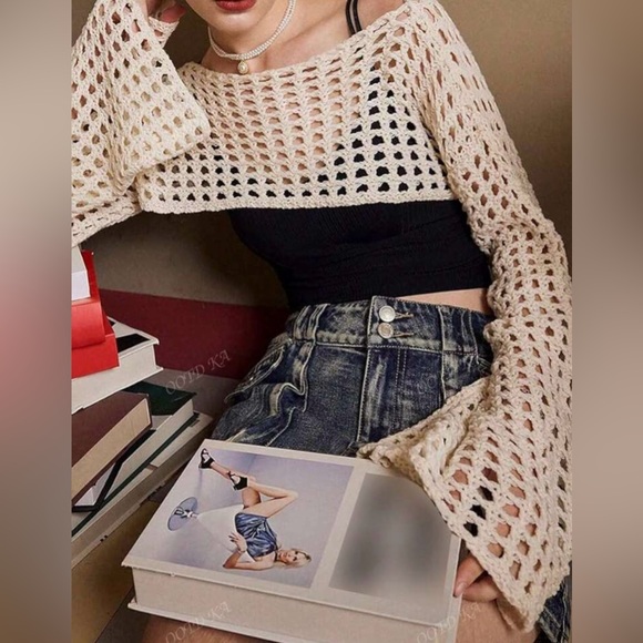 Cream Open-Knit Shrug Sweater - Picture 7 of 10